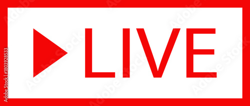 Live streaming icon. Live broadcast video broadcasting icon. Broadcast symbol. Social media live video. Red button sign for news, shows, video, TV, movies. Vector icon illustration, PNG or JPG