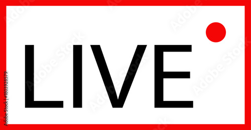 Live streaming icon. Live broadcast video broadcasting icon. Broadcast symbol. Social media live video. Red button sign for news, shows, video, TV, movies. Vector icon illustration, PNG or JPG