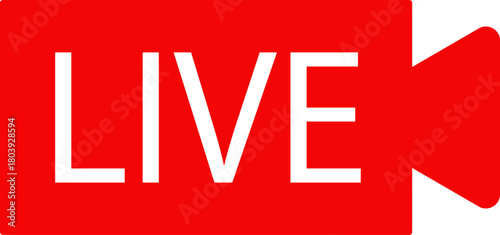 Live streaming icon. Live broadcast video broadcasting icon. Broadcast symbol. Social media live video. Red button sign for news, shows, video, TV, movies. Vector icon illustration, PNG or JPG