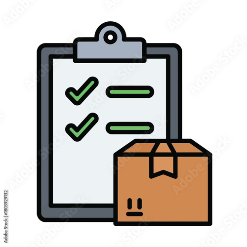Concept of efficient logistics and successful order fulfillment, depicted with a comprehensive checklist on a clipboard alongside a securely packaged shipping box, ensuring accurate delivery