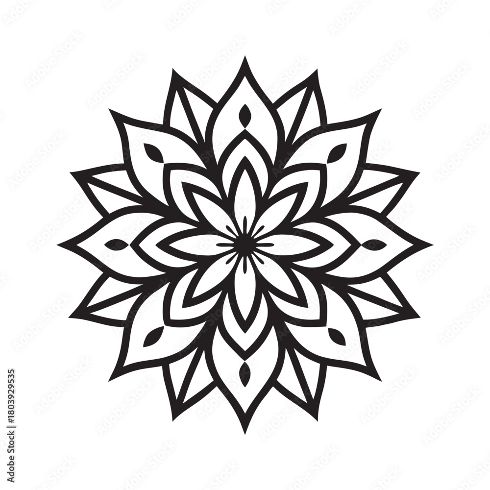 Obraz premium Black Ink Floral Minimal Mandala Silhouette Artwork