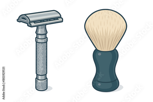 Classic safety razor and traditional shaving brush for men's grooming routine