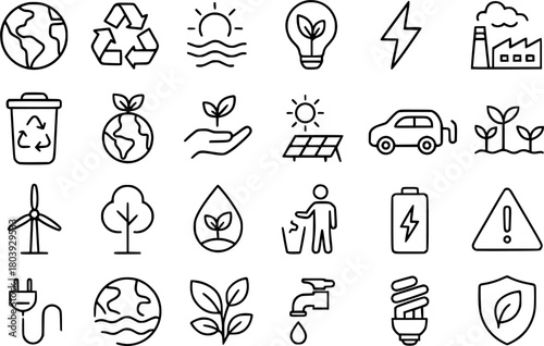24 Minimalist icons, environmental theme, outline version