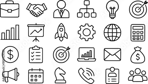 24 Minimalist icons, business theme, outline version