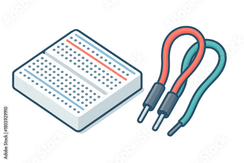 Electronic prototyping breadboard with jumper wires for circuit development and testing