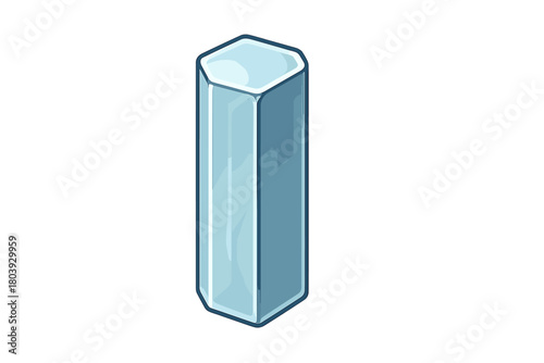 Tall transparent hexagonal column object with blue tint and reflective surfaces