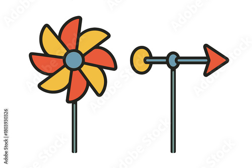 Colorful pinwheel toy and simple wind vane indicator for weather and direction