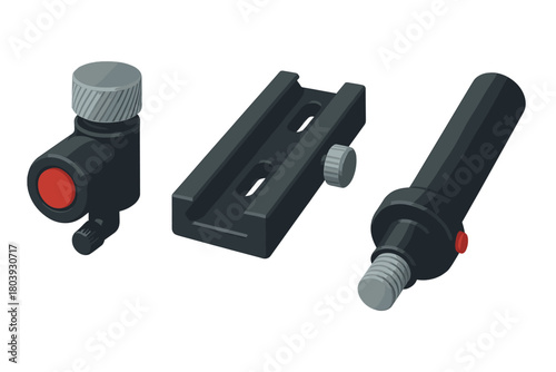 Set of modular camera rig mounting hardware and quick release components