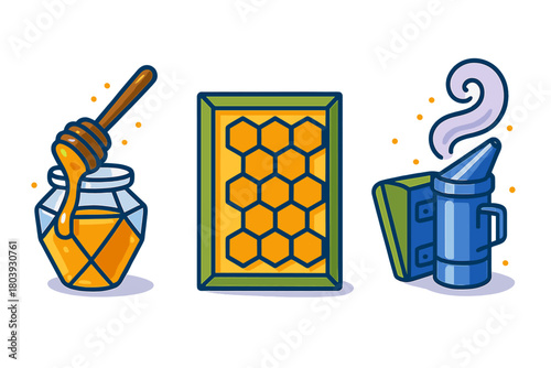 Essential beekeeping tools and natural honey products set