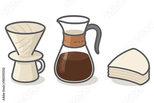 Manual pour over coffee brewing set with dripper, carafe, and paper filters