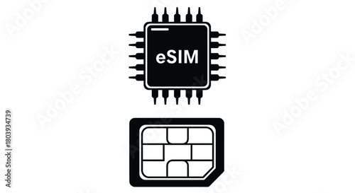 Comparison of traditional SIM card and modern eSIM chip technology