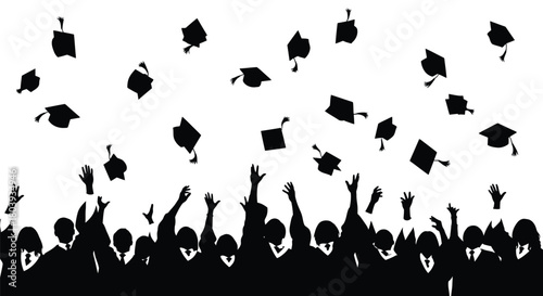 Graduates celebrate success with caps tossed joyfully into the air