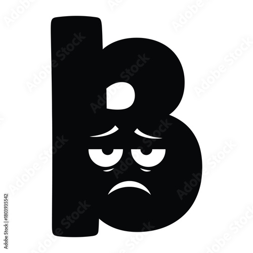 Sad Lowercase Letter B Illustration Expressing Negative Emotions and Feelings of Disappointment in Black and White Style