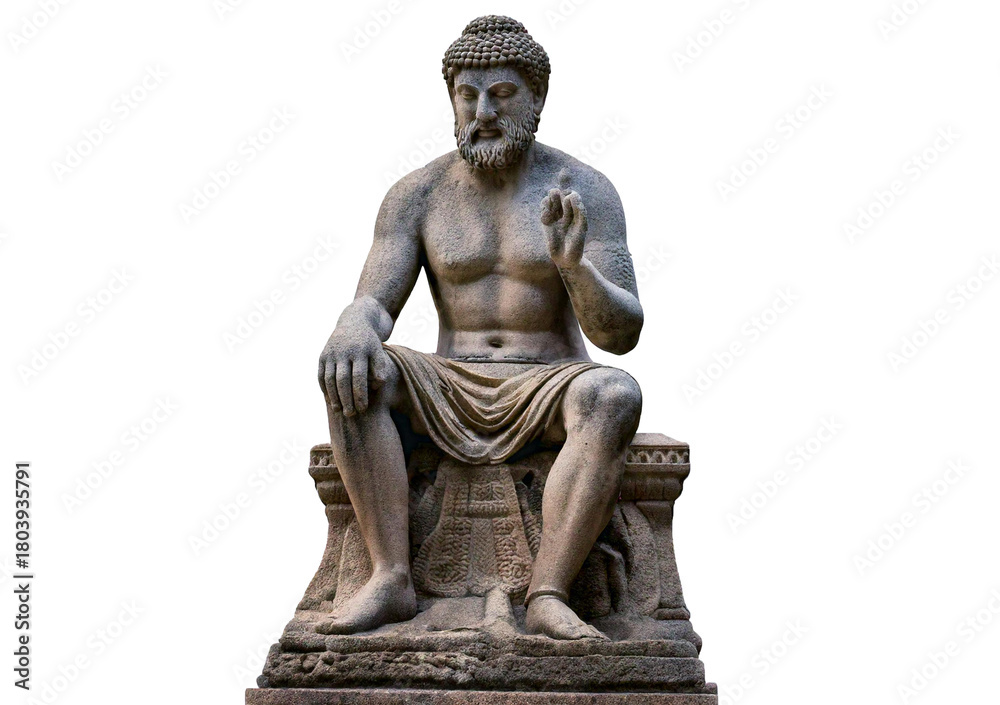 Fototapeta premium Stone statue of a person sitting. isolated on a transparent or white background.