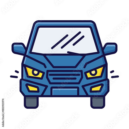 Vibrant blue automobile icon with illuminated headlights, symbolizing modern urban transportation and efficient travel for daily commutes and journeys