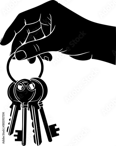 solid black silhouette of a hand gripping a circular keyring with multiple keys