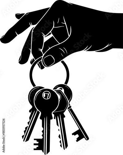 solid black silhouette of a hand gripping a circular keyring with multiple keys