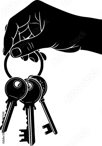 solid black silhouette of a hand gripping a circular keyring with multiple keys