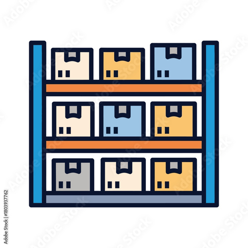 Warehouse shelving unit with boxes, storage and logistics concept illustration