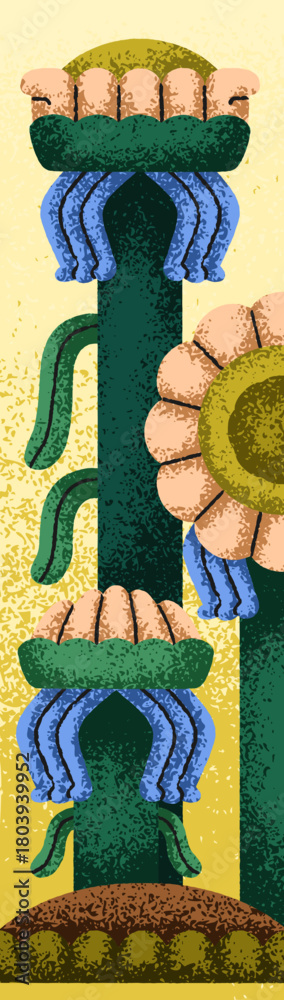 Fototapeta premium Bookmark design with floral fantasy. Long vertical decorative botanical art, fairytale plants, flowers, whimsical fancy nature pattern, book mark, page tag. Printable flat vector illustration