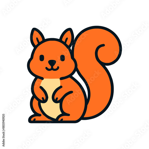 Cute cartoon squirrel with bushy tail and happy expression.