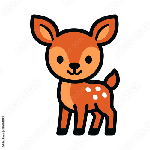 Cartoon fawn illustration with cute features and white spots.