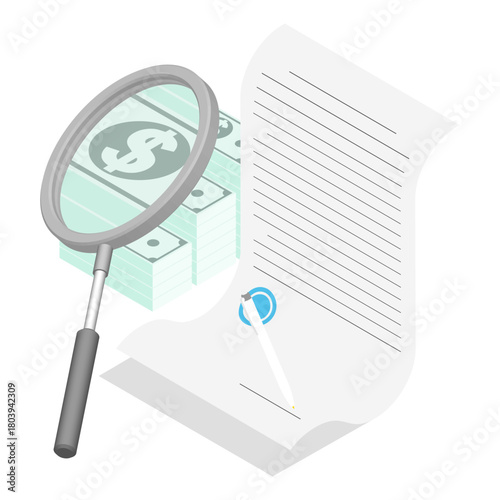 Isometric concept. Investigation of economic and corruption crimes in economic and lending sphere. Disclosure of financial crimes. Realistic 3D vector
