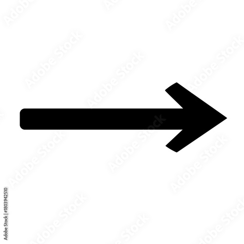 Black rightward arrow icon with minimalist flat design on white background symbolizing direction and navigation concept for user interface and signage