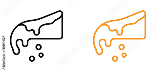 Hand drawn chocolate cake slice icon. Black and  orange white cake isolated vector illustration