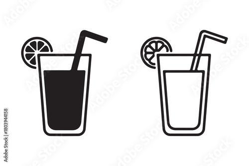 Juice glass drink icon in silhouette and outline vector style