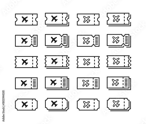 航空券・フライトチケットのラインアイコンセット｜ベクター素材