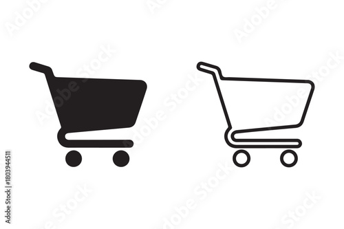 Shopping cart retail icon in silhouette and outline vector style