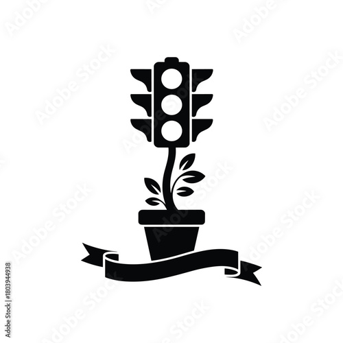 Traffic Light Plant Growth Symbol – Eco Signal Concept Illustration