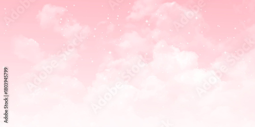 This beautiful image features a bright pink sky filled with fluffy white clouds, creating a peaceful atmosphere. Perfect for nature lovers, it invites relaxation and reflection.