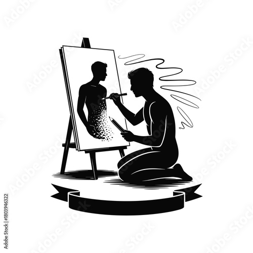 Artist Painting Self Portrait Silhouette Illustration