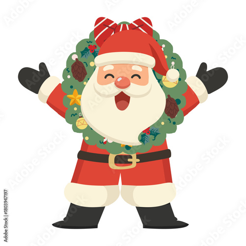 Illustration of Santa Claus with Christmas Wreath