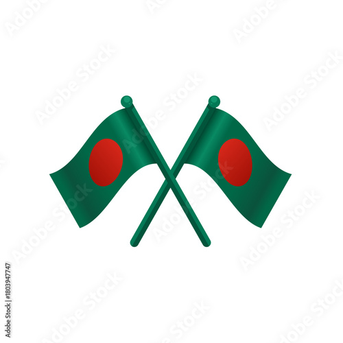 Crossed bangladesh waving national flags - isolated vector illustration