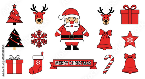 Festive Holiday Icons: A vibrant collection of Christmas-themed icons, ready to infuse any design with the spirit of the season. Featuring Santa, Reindeer, Christmas tree and more