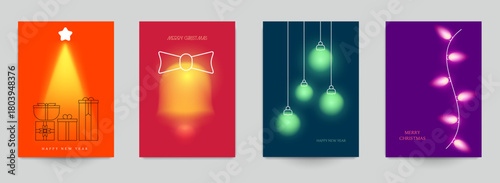 Set holiday background for cover, invitation, poster, banner, flyer, placard. Modern template design for branding, advertising with winter christmas composition in minimal style. Vector illustration.