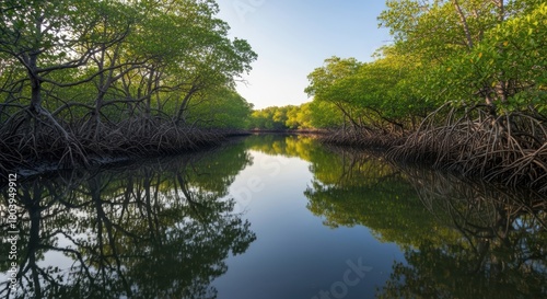 Mangrove Trees Reflect in Calm Water