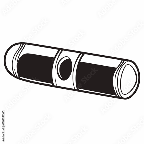A simplified black and white illustration of a cylindrical object with holes