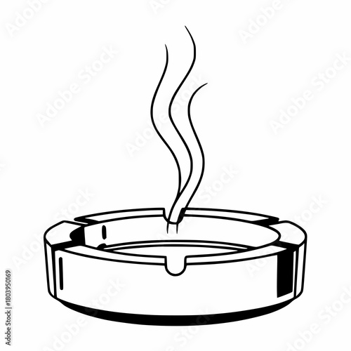A simple black and white illustration of an ashtray with rising smoke