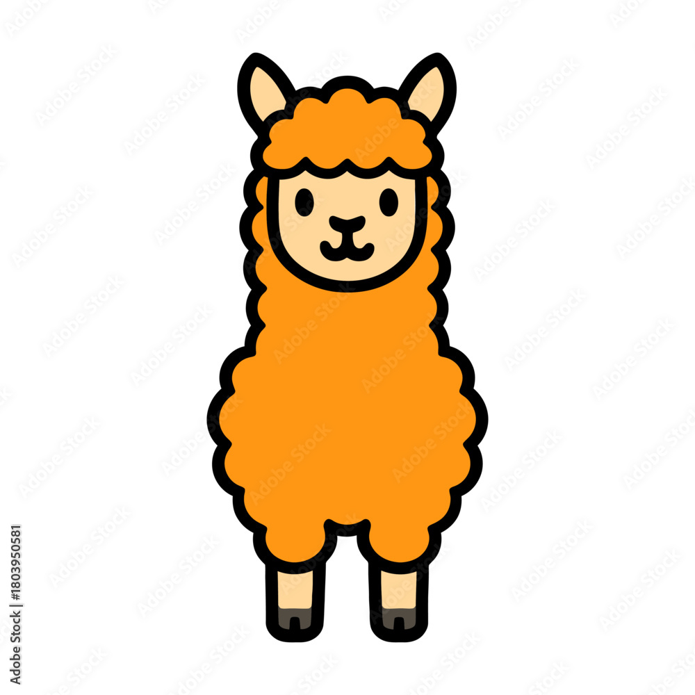 Naklejka premium Cute cartoon orange alpaca with fluffy wool.