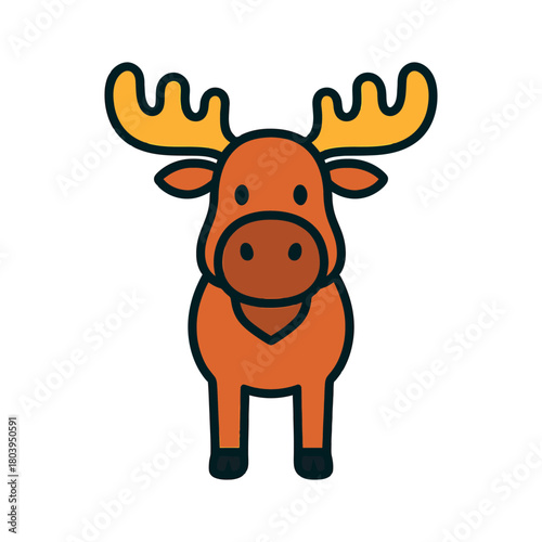 Cartoon moose with antlers in simplistic style on white background.