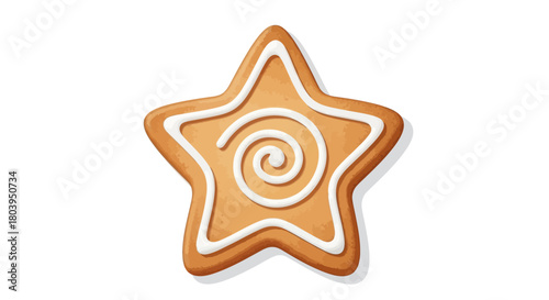 A single star-shaped gingerbread cookie decorated with white icing in a swirl pattern.