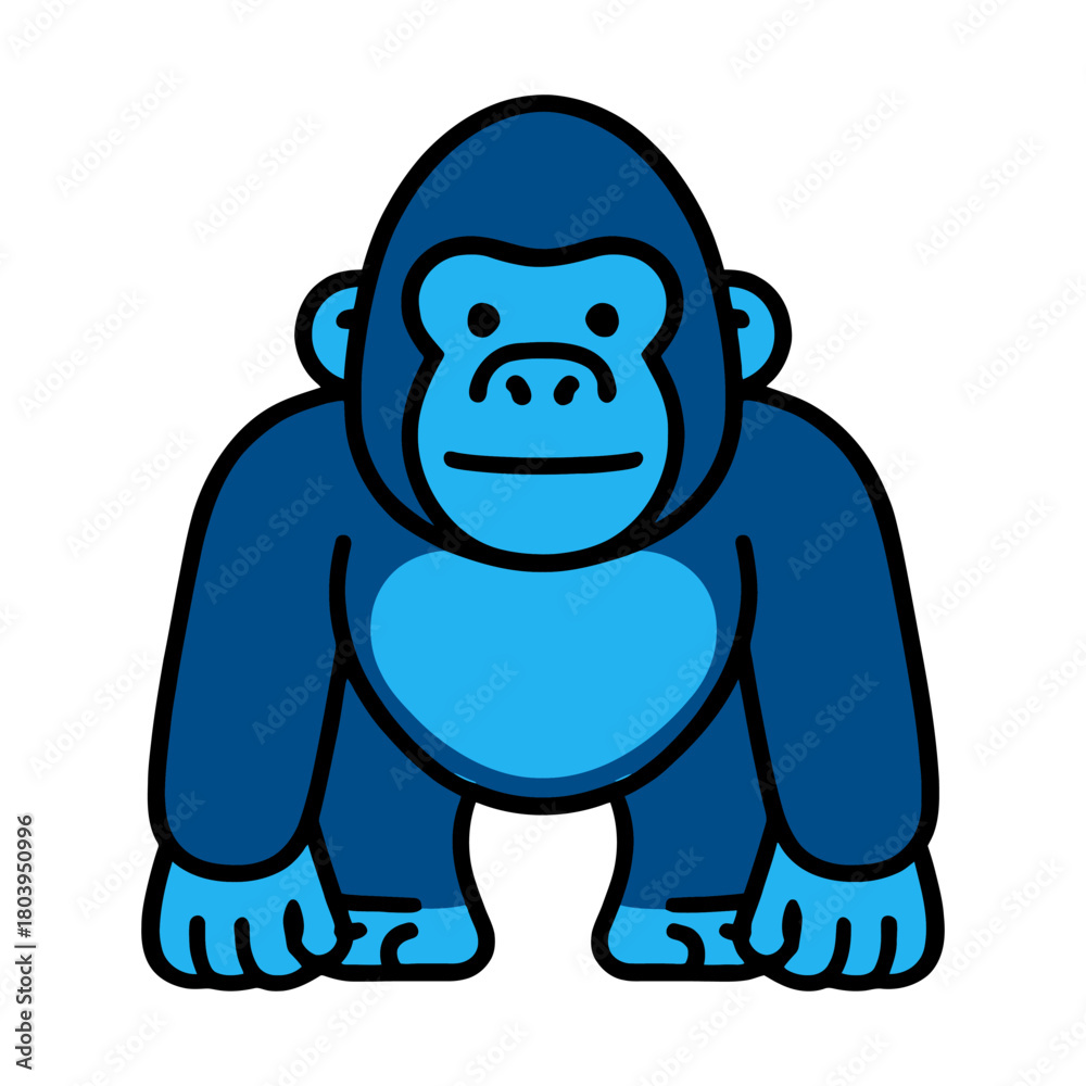 Naklejka premium Colorful blue gorilla cartoon illustration with bold outline.