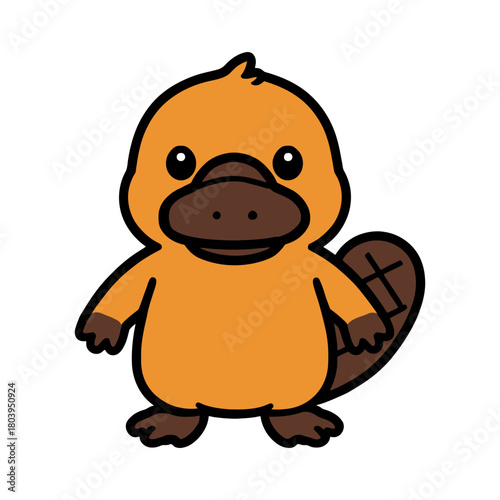 Cute cartoon platypus with orange body and brown beak on white background.