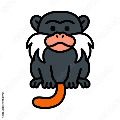 Cartoon emperor tamarin illustration with white mustache and orange tail.