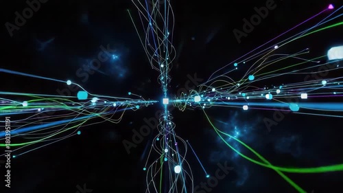 Abstract representation of data flow and connection with a dark background