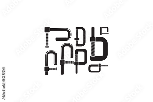 Multipurpose G-Clamp vector silhouettes black image.  
